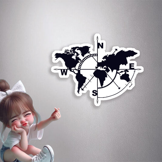 B&W Compass Map Premium Vinyl Stickers