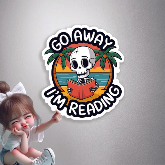 Go Away Reading Skeleton Premium Vinyl Stickers