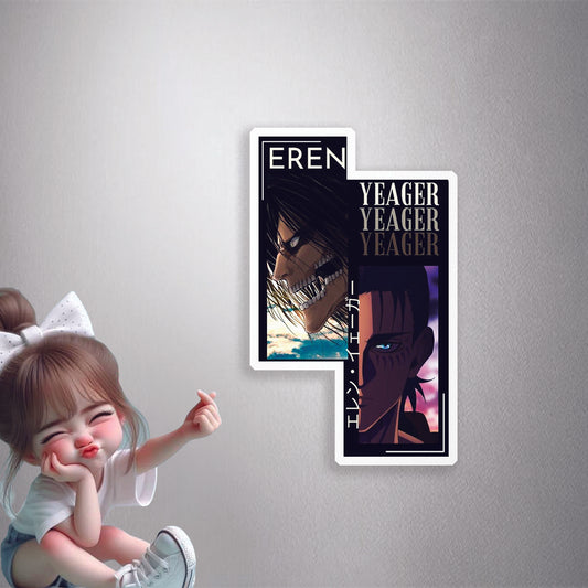 Eren Yeager two face (framed)Premium Vinyl Stickers
