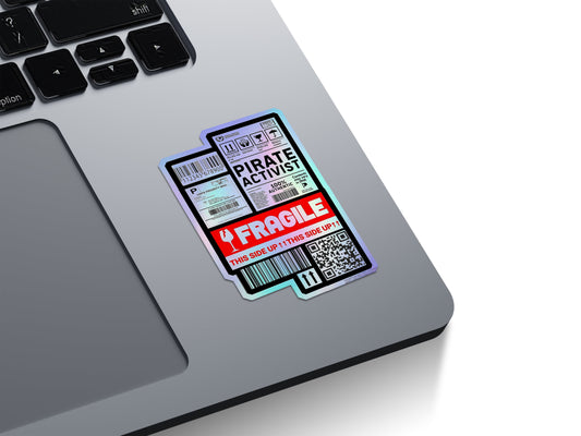 Pirate Activist Fragile Label Holographic Stickers