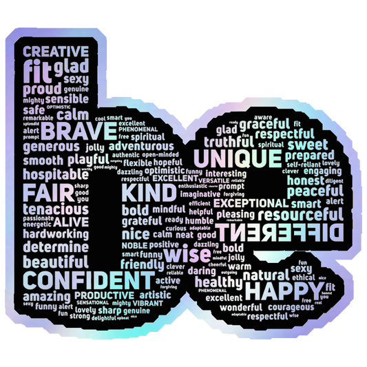 Positive Affirmations Word Cloud Holographic Stickers