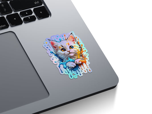 Colorful Splash Kitty Holographic Stickers