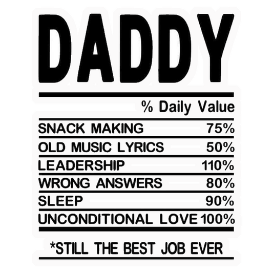 Daddy Nutrition Facts Premium Vinyl Stickers