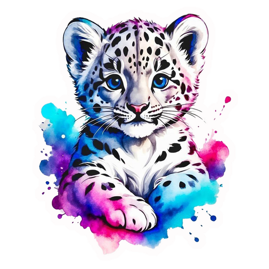 Watercolor Snow Leopard Cub Premium Vinyl Stickers
