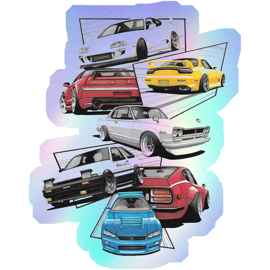 JDM Legends Car Collage Holographic Stickers