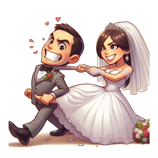 Just Married Bride Pulling Groom Premium Vinyl Stickers