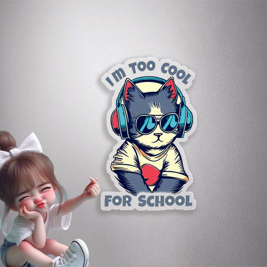 I'm Too Cool For School Cat Premium Vinyl Stickers
