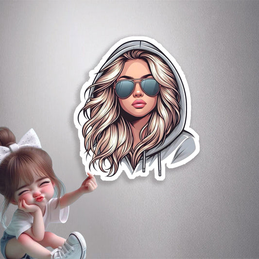 Blonde Girl in Hoodie Premium Vinyl Stickers