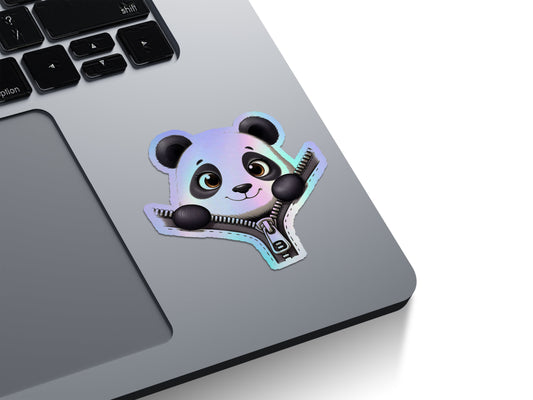 Panda in a Zipper Pocket Holographic Stickers