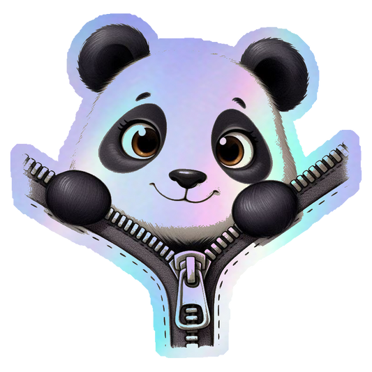 Panda in a Zipper Pocket Holographic Stickers