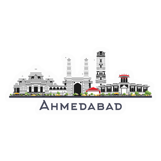 Monochrome Ahmedabad Skyline Premium Vinyl Stickers