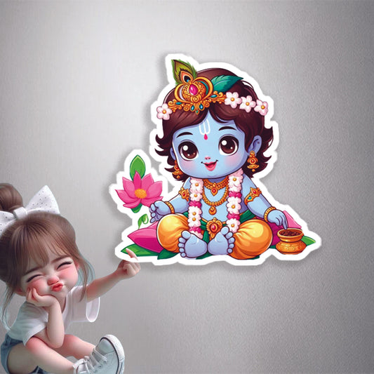 Baby Krishna Lotus Bloom Premium Vinyl Stickers