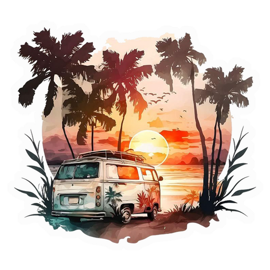 Sunset Beach Van Premium Vinyl Stickers