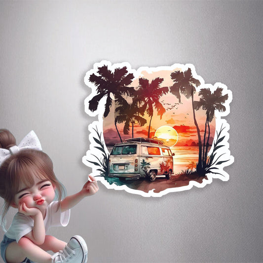 Sunset Beach Van Premium Vinyl Stickers