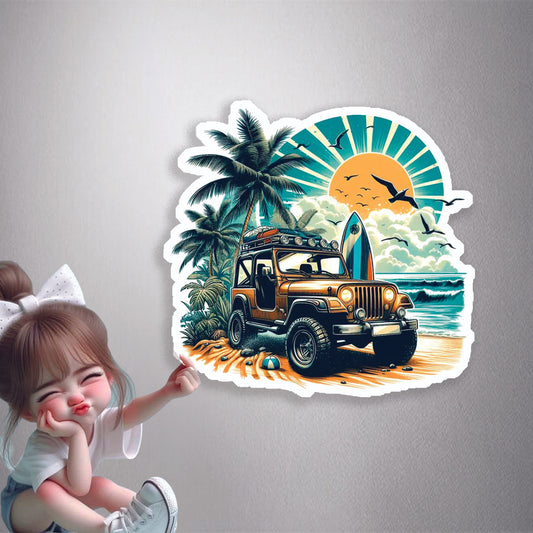 Beach Day Jeep Surf Premium Vinyl Stickers