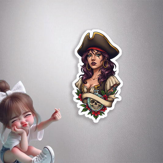 Pirate Queen Skull Premium Vinyl Stickers