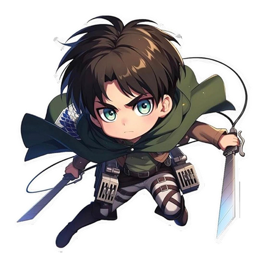 Levi Ackerman (chibi style) swinging sword Premium Vinyl Stickers