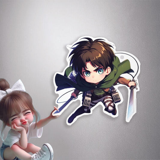 Levi Ackerman (chibi style) swinging sword Premium Vinyl Stickers