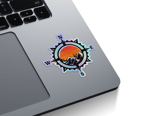 Adventure Compass Sunset Holographic Stickers