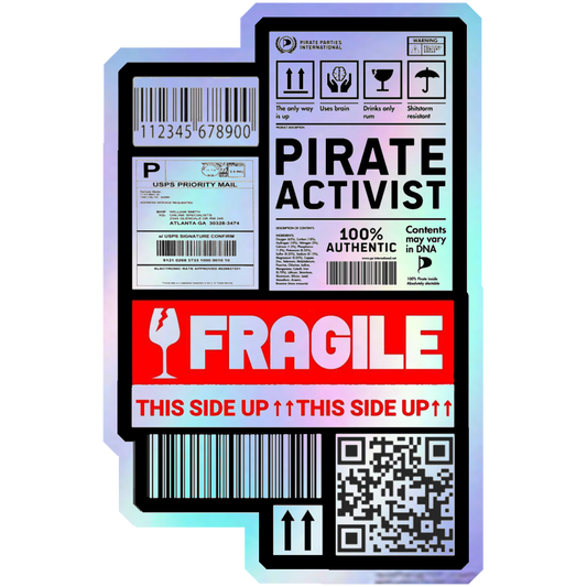 Pirate Activist Fragile Label Holographic Stickers