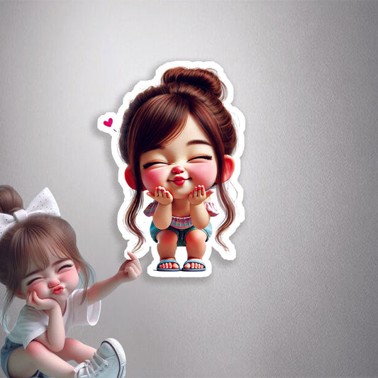 Cute Girl Blowing Kisses Premium Vinyl Stickers