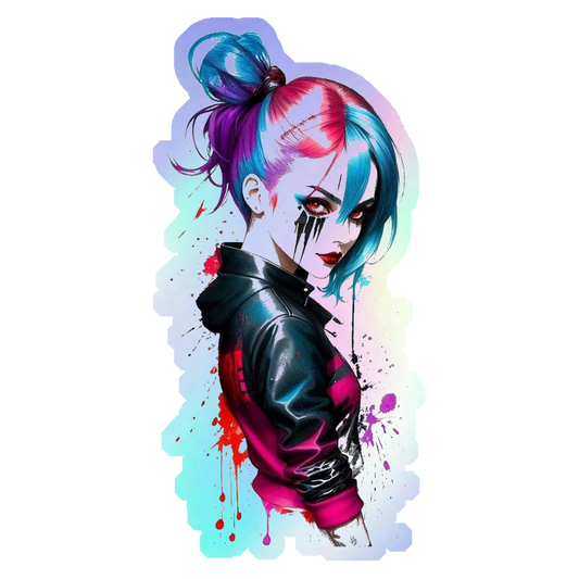 Cyberpunk Girl Holographic Stickers