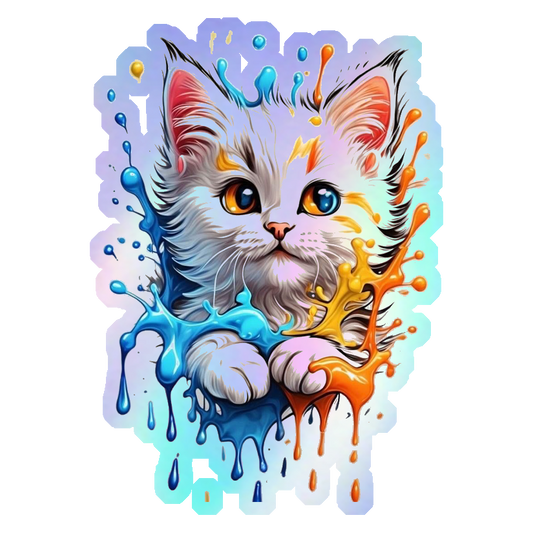 Colorful Splash Kitty Holographic Stickers