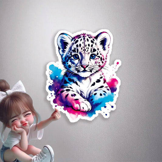 Watercolor Snow Leopard Cub Premium Vinyl Stickers