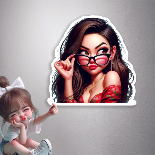 Sassy Girl With Glasses Premium Vinyl Stickers