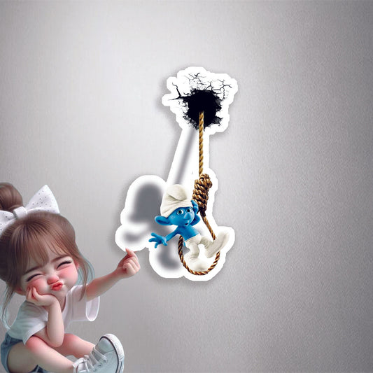 Smurf Hanging On Rope Premium Vinyl Stickers
