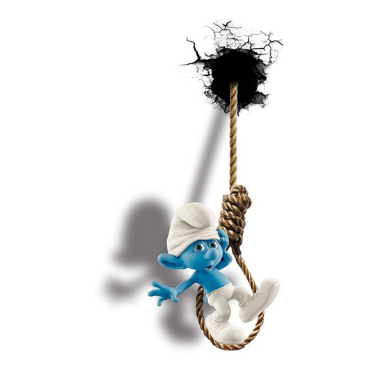 Smurf Hanging On Rope Premium Vinyl Stickers