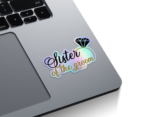 Sister Of The Groom Diamond Ring Holographic Stickers