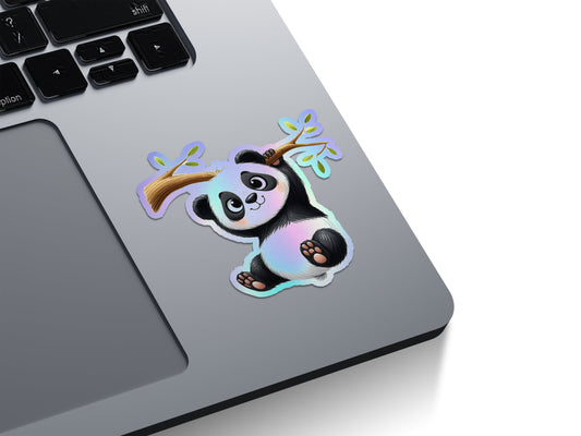 Panda Hanging On Branch Holographic Stickers