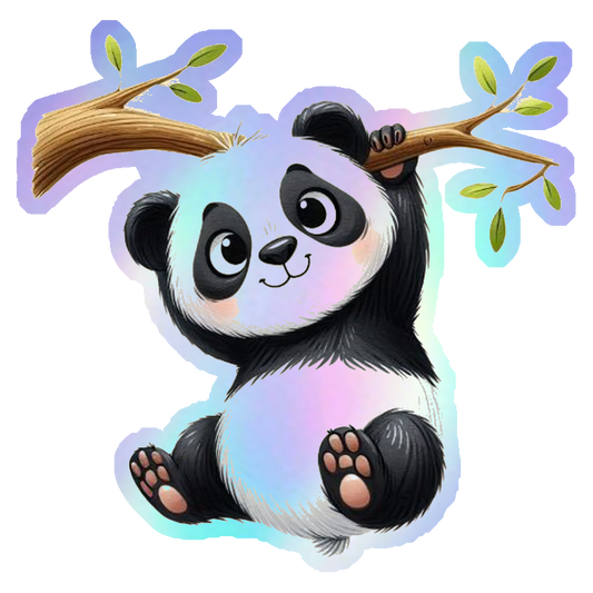 Panda Hanging On Branch Holographic Stickers