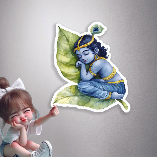 Baby Krishna Leaf Sleep Premium Vinyl Stickers