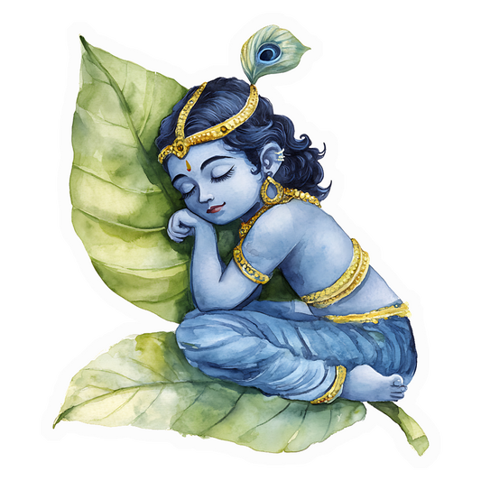 Baby Krishna Leaf Sleep Premium Vinyl Stickers