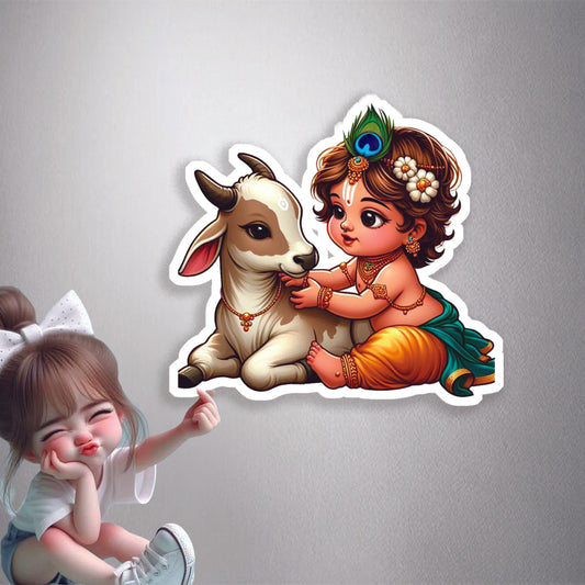 Baby Krishna & Calf Love Premium Vinyl Stickers