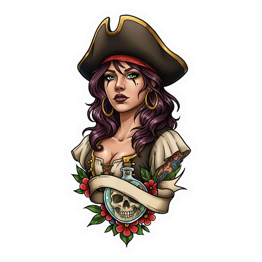 Pirate Queen Skull Premium Vinyl Stickers